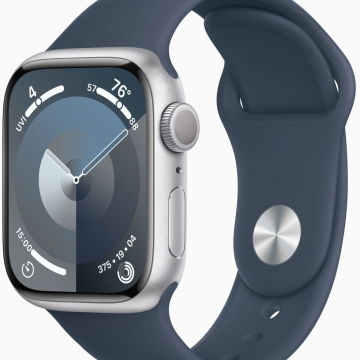 apple watch series 9 gps 41mm silver aluminium sport band storm blue m l