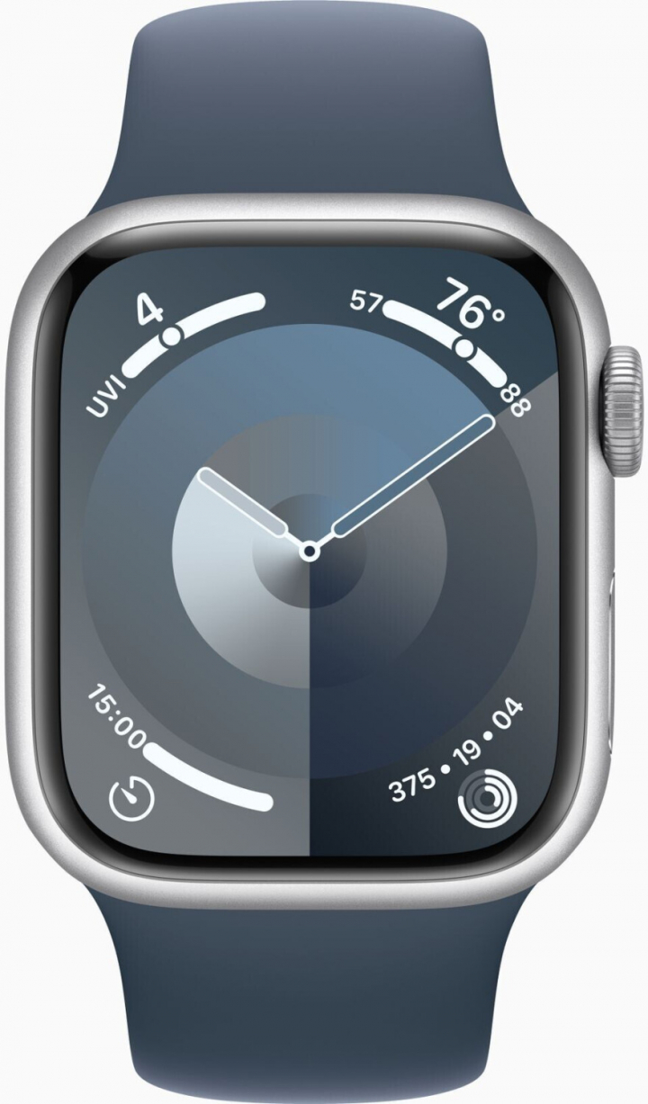 apple watch series 9 gps 41mm silver aluminium sport band storm blue m l (1)